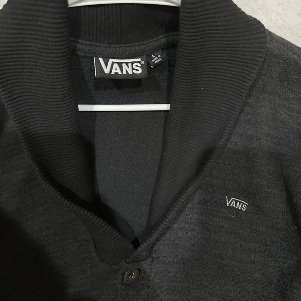 Vans Men's Shawl Collar Cardigan Sweater Heathered Charcoal Black size L